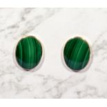 A pair of 9ct gold and malachite earrings