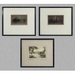 A framed pair of engravings signed Charles Bird depicting harbour scenes 7cm x 12cm and one other of