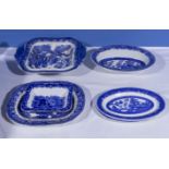 Blue and white transfer printed serving dishes and plates