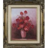 A gilt framed oil on canvas of a still life, part signature Robert. overall size 37cm x 32cm