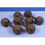 Victorian wooden exercise dumb bells 2 pairs