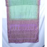 An embroidered green and lilac vintage silk sari, size 5.16mtr x 110cm