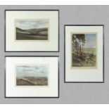 Jed Murray, Hawick - A set of three framed coloured prints 'Dod Valley and Penchrise' 'Skelfhill Pen