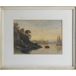 William Linton RBA (1791â€“1876)a small water colour depicting a harbour scene, 16cm x 22cm, signed