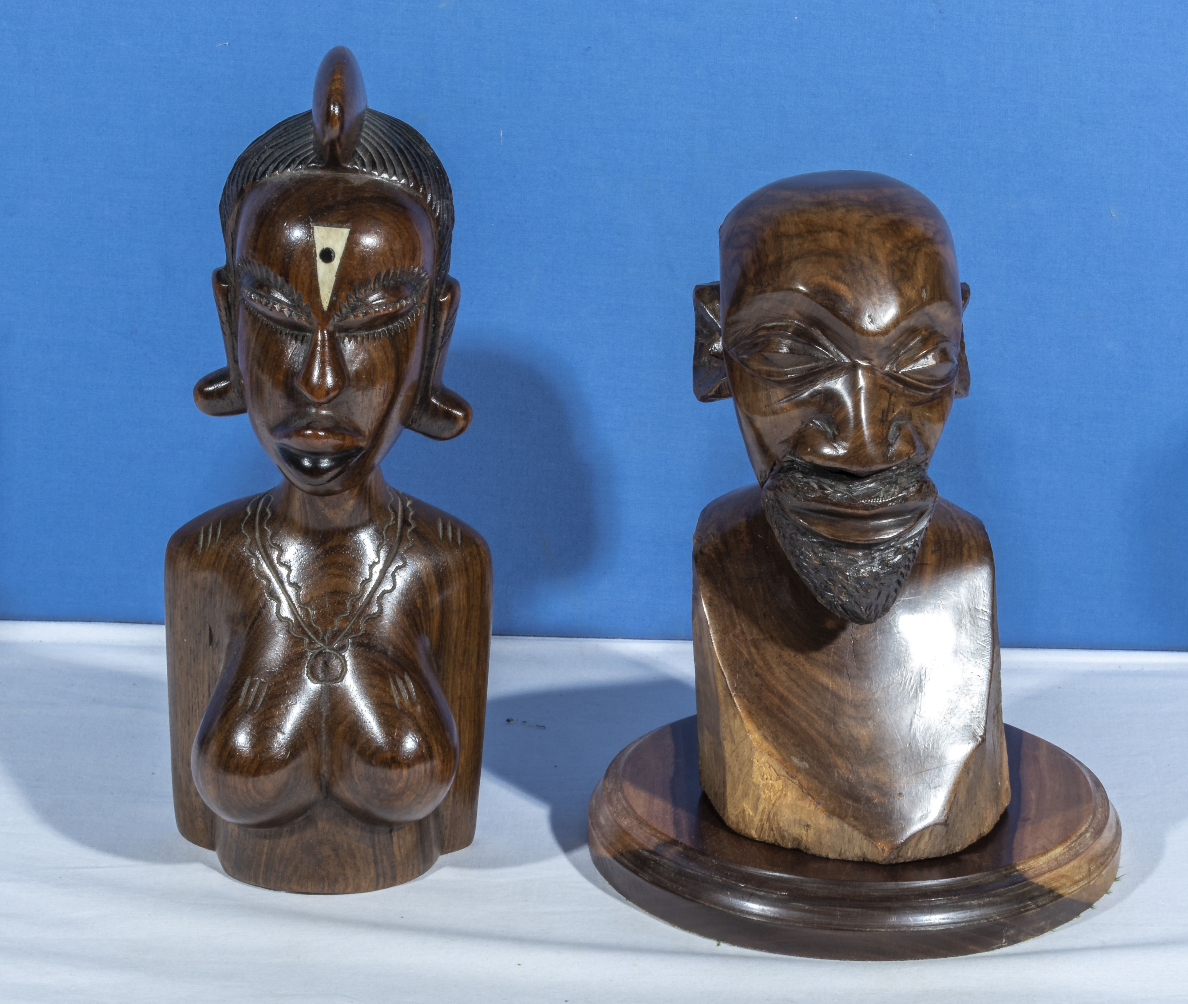 Two African carved wood busts