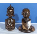 Two African carved wood busts