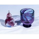 An Andrew Sanders art glass goblet together with a Scottish Borders Art glass pear shaped