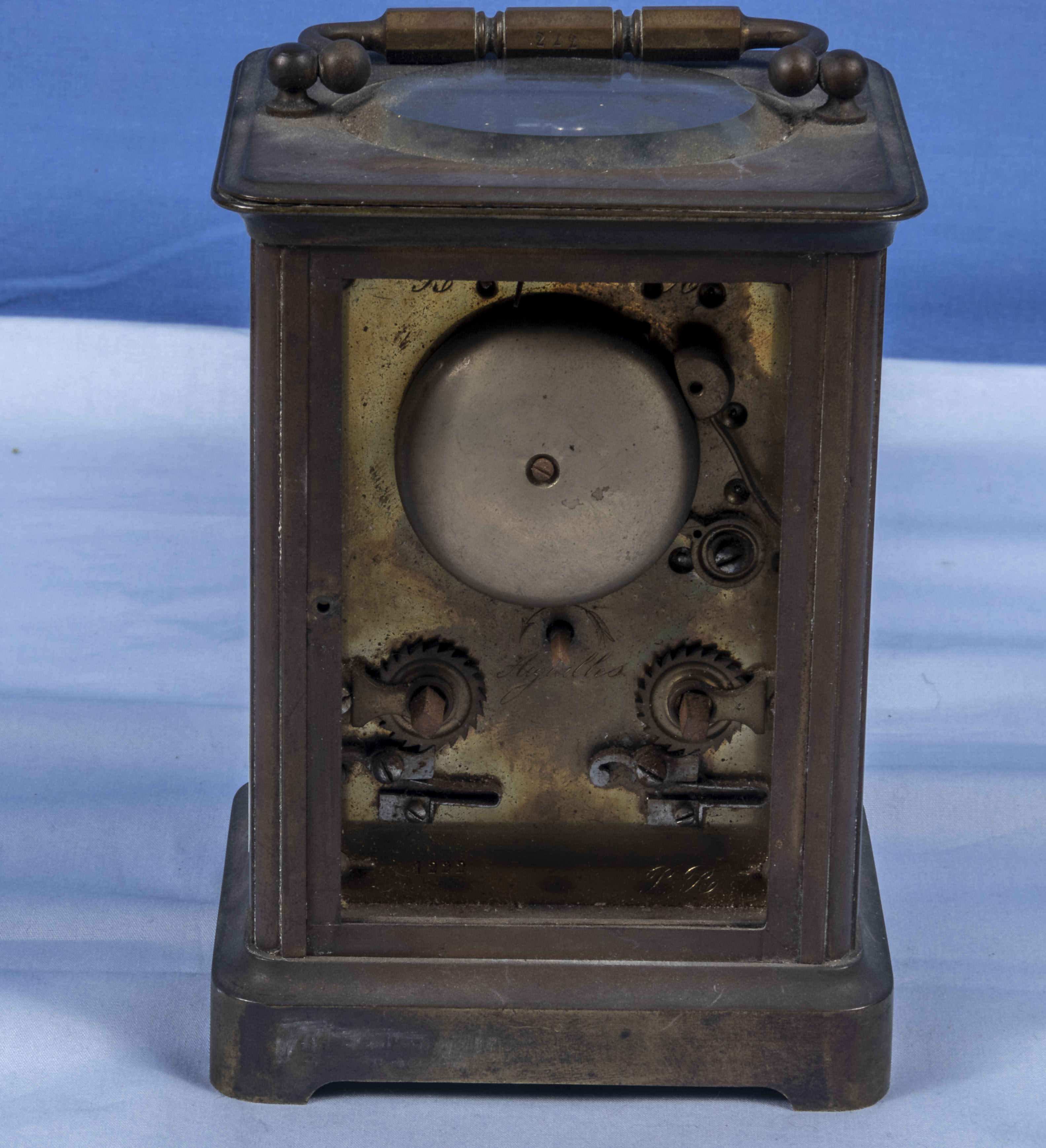 Antique French carriage clock 'Brevete GD' with alarm with white dial 5.25" tall - Image 6 of 7