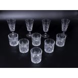 Six crystal whisky glasses with four sherry glasses