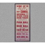 A framed poster advertising a Hawick charity carnival Saturday July 15th 1961, 56cm x 47cm