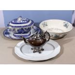 Pottery tureen and other items