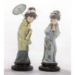 Two Lladro figures Japanese Geisha with umbrella and fan and Japanese Sayonara