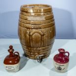 Portobello pottery No.3 large Selkirk Sherry barrel together with two ceramic whisky flagons