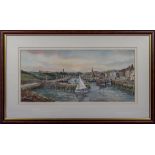 A framed watercolour depicting Eyemouth Harbour signed M M Hay, 20.5cm x 4cm