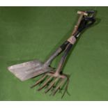 bundle of garden tools, spade and forks
