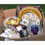 A box of assorted pottery and glass