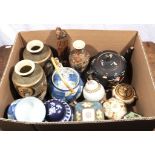 A box containing Oriental pottery