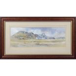 A small framed watercolour depicting a rural scene signed Lowrie 13cm x 27cm