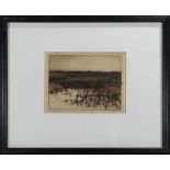 A framed engraving 'The Sun's Last Rays by J Golt 1901, 16cm x 20cm