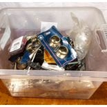 Box of cabinet door knobs and assorted fittings
