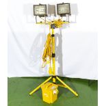 A pair of 115V halogen lights on foldable stand with 2 outlet 230/115volt transformer plus extension