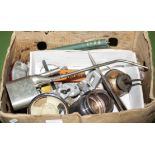 A box of assorted metal ware