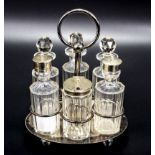 A silver plated cruet and stand