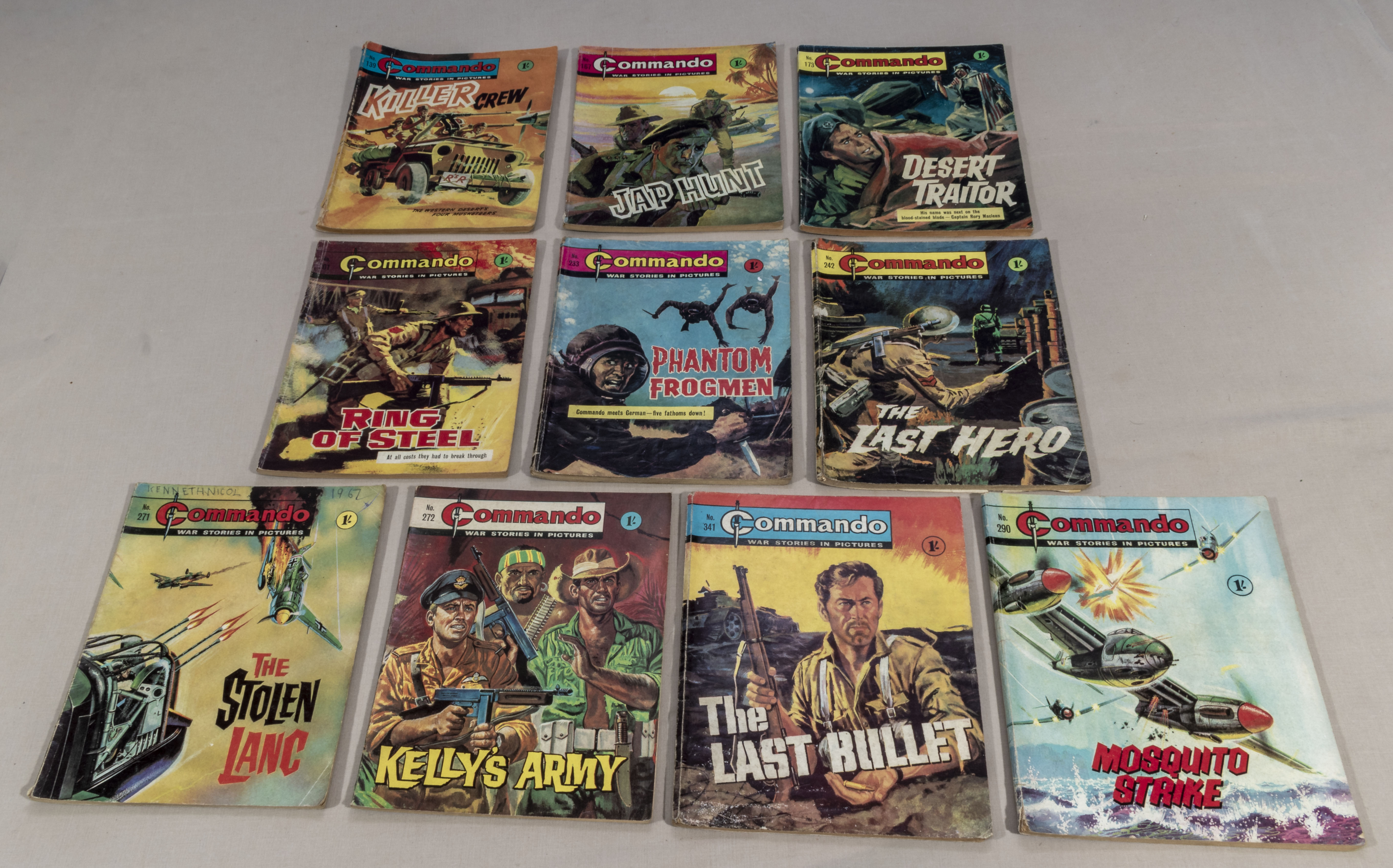 10 vintage Commando comics, all 1/- 139-341