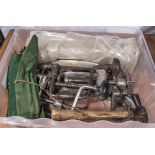 Box containing carpenters Brace and bits, hammer clamps etc