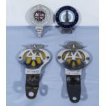 Four automobile car club badges