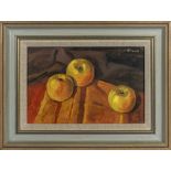 Andrew Binnie - Framed oil on canvas 'Three Apples' signed. 19cm x 29cm