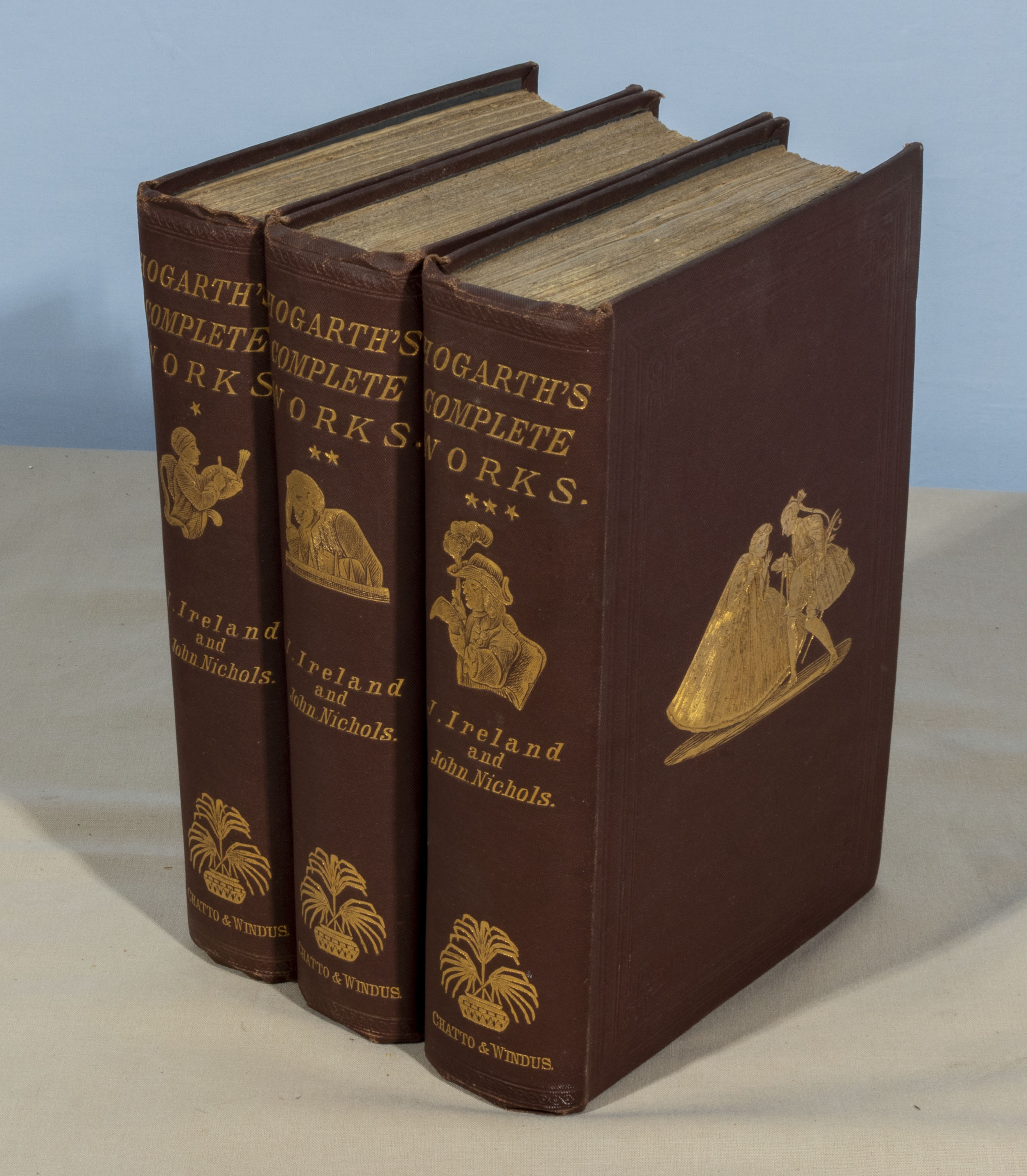 Three volumes of Hogarth's Complete Works by J Ireland and John Nicols (1st 2nd and 3rd) published