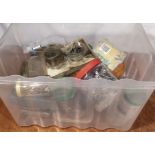 Box of assorted screws, nails hole saws etc