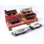 French Hornby O gauge wagons, cattle wagon' two STEF vans, crane wagon, cattle wagon and a