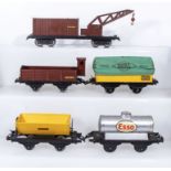 French Hornby O Gauge Breakdown Van and Crane ,Cattle Wagon, Covered Wagon, Tipping Wagon and ESSO