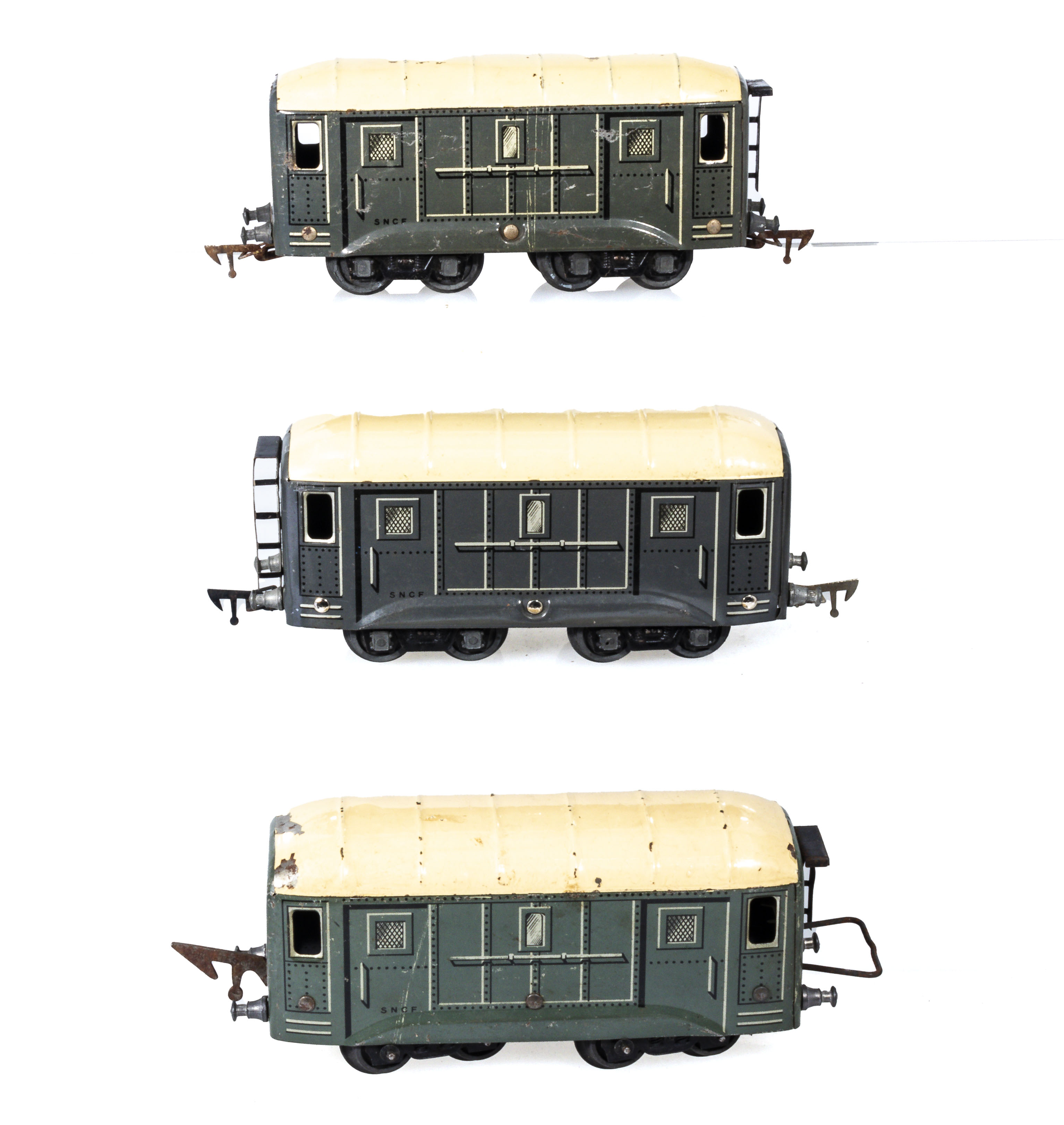 French JEP O gauge, three goods wagons