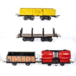 Vintage JEP O gauge open freight wagon, log wagon, platform wagon and a single bogie wine wagon