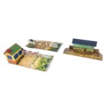 Hornby tin plate railway crossing with house, small barrier crossing and Hachette station