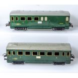 A French Hornby O gauge 1st class and baggage passenger coach and a 3rd class coach