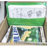 A box containing assorted model railway leaflets and instruction sheets