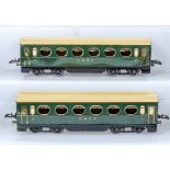 Two French Hornby O gauge SNCF passenger coaches, 1st class and baggage and 3rd class