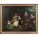 A framed oil on canvas depicting the children of Duncan Stewart R.N. who was disinherited by his