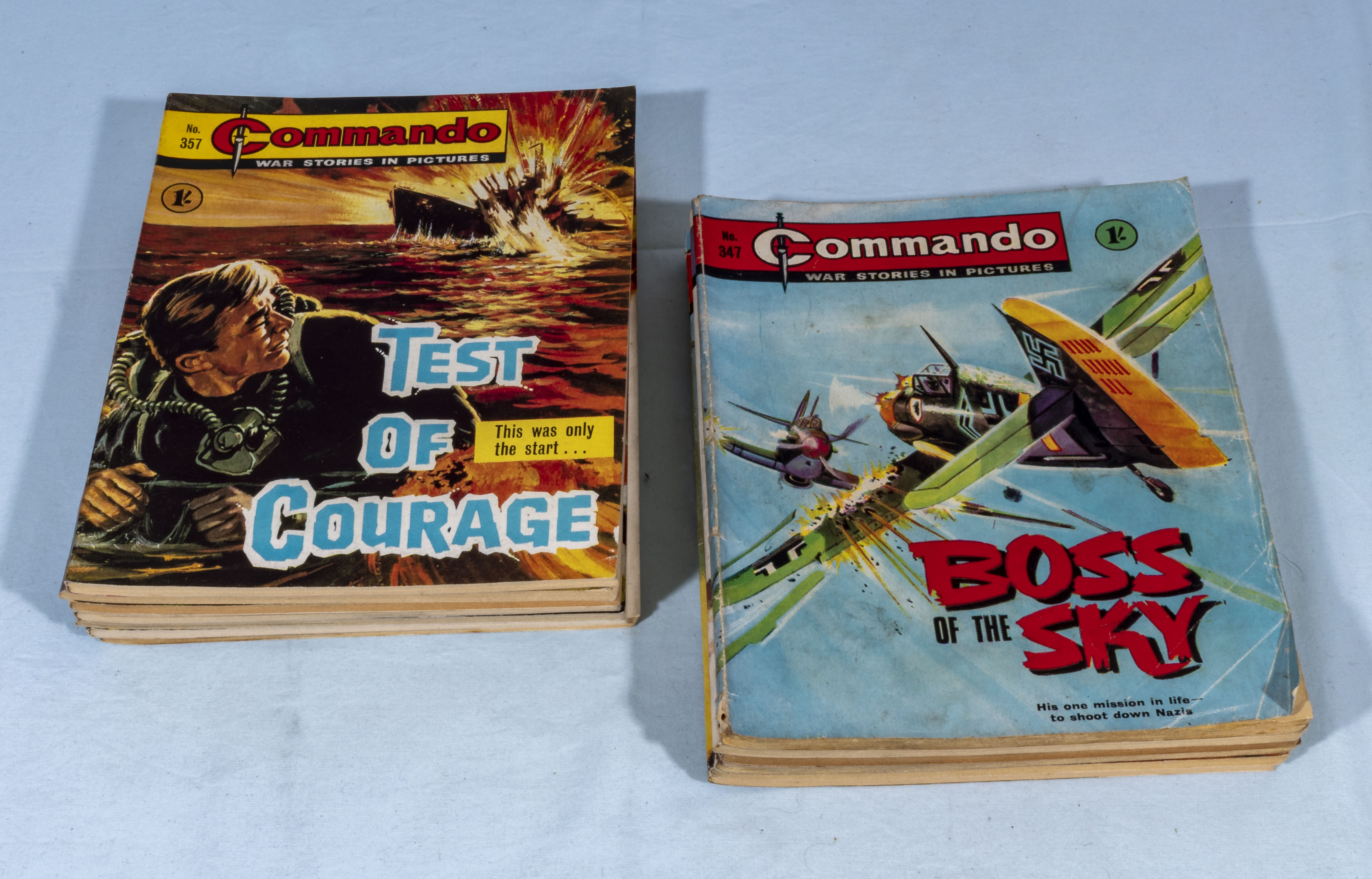 13 vintage Commando comics, numbers 347, 348, 349, 350, 352, 355, 357, 358, 359, 361, 362, 363, 364,