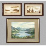 A framed Melvin Rennie print of a loch scene and two others