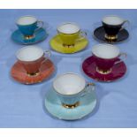 6 Vintage Rainbow tea cups and saucers made by Walbrzych brand Polish porcelain