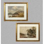 A pair of gilt framed watercolours of lake scenes