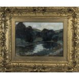 George Grosvenor Thomas RSW (1856-1923) Gilt framed oil on panel entitled 'River Landscape'