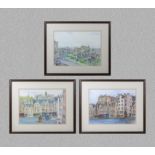 A set of three framed watercolours of Edinburgh scenes, indistinct signature