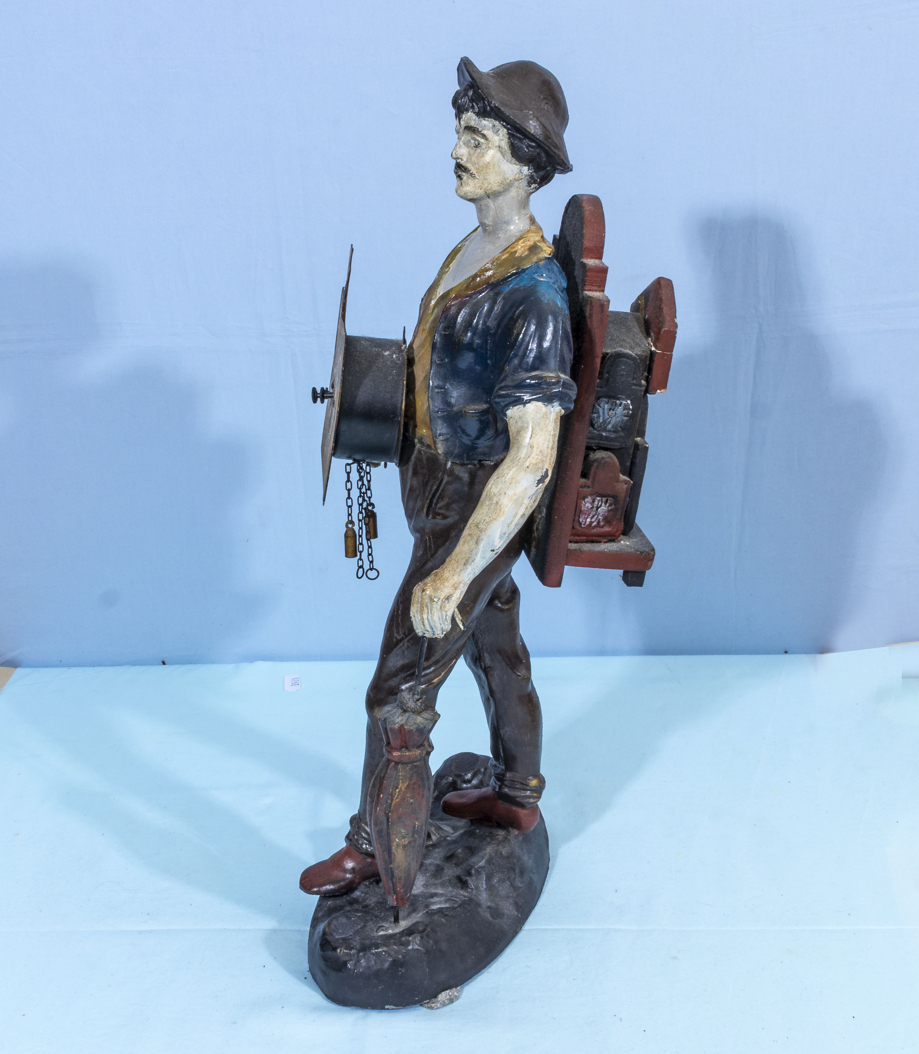 Vintage JVE Dutch Cast Iron Figure Clock Seller Man - Image 4 of 5