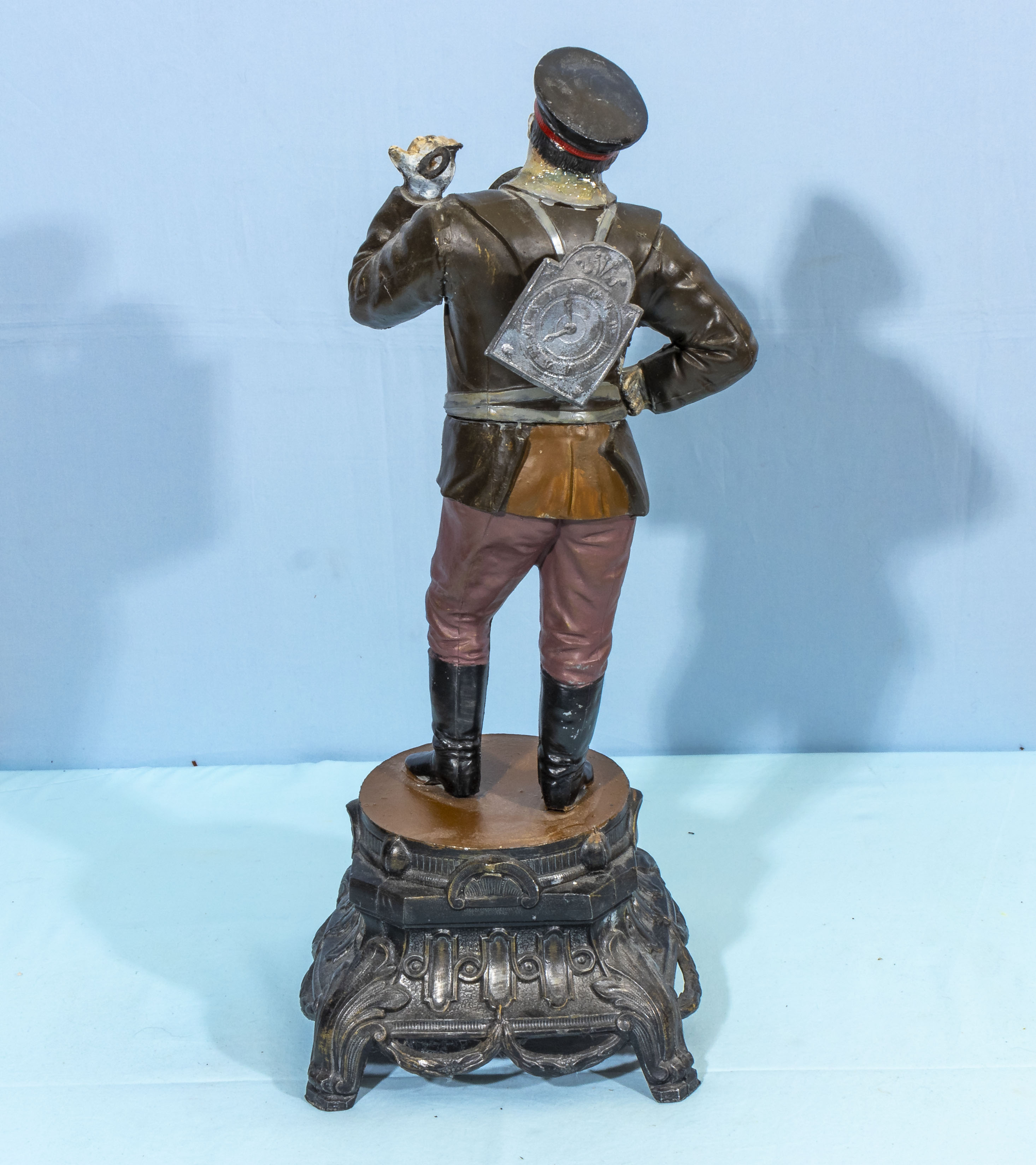 Vintage JVE Dutch Cast Iron Figure Clock Seller Man - Image 3 of 5